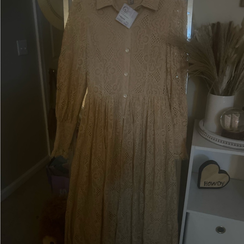 Elegant Lace Button-Up Long Sleeve Dress